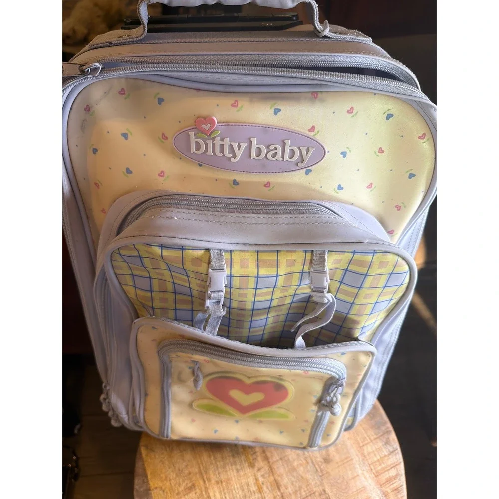 Vintage American Girl Bitty Baby Rolling Suitcase Retired Plaid & Heart